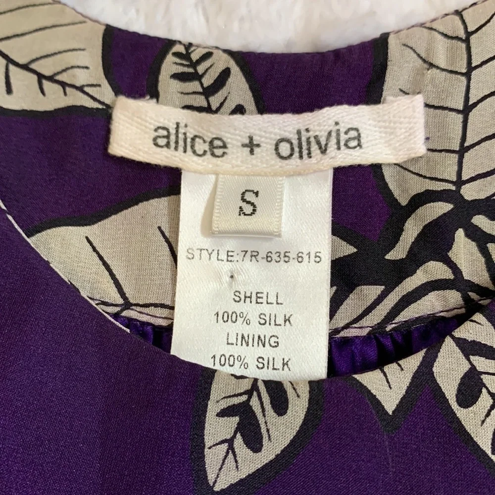 ALICE + Olivia purple floral silk swing mini tunic sleeveless dress - Picture 6 of 6
